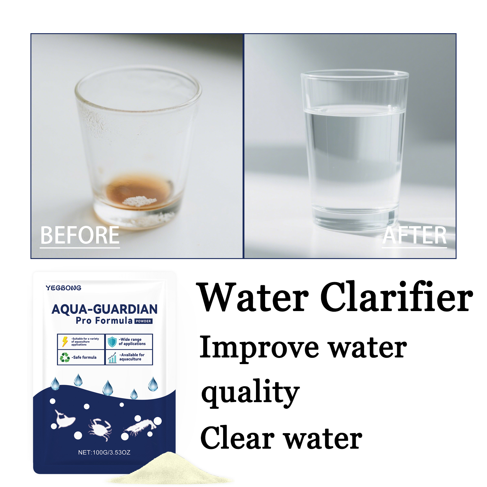 Aquarium Fish Long - 100G Fish Tank Water Clarifier Powder